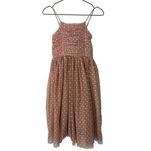 Noralee Girls Sz 10 Whitley Chiffon Embroidered Polkadot Dress in Apricot (1969)